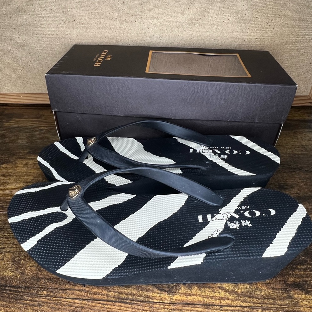 Coach Black and White Geometric Sandals